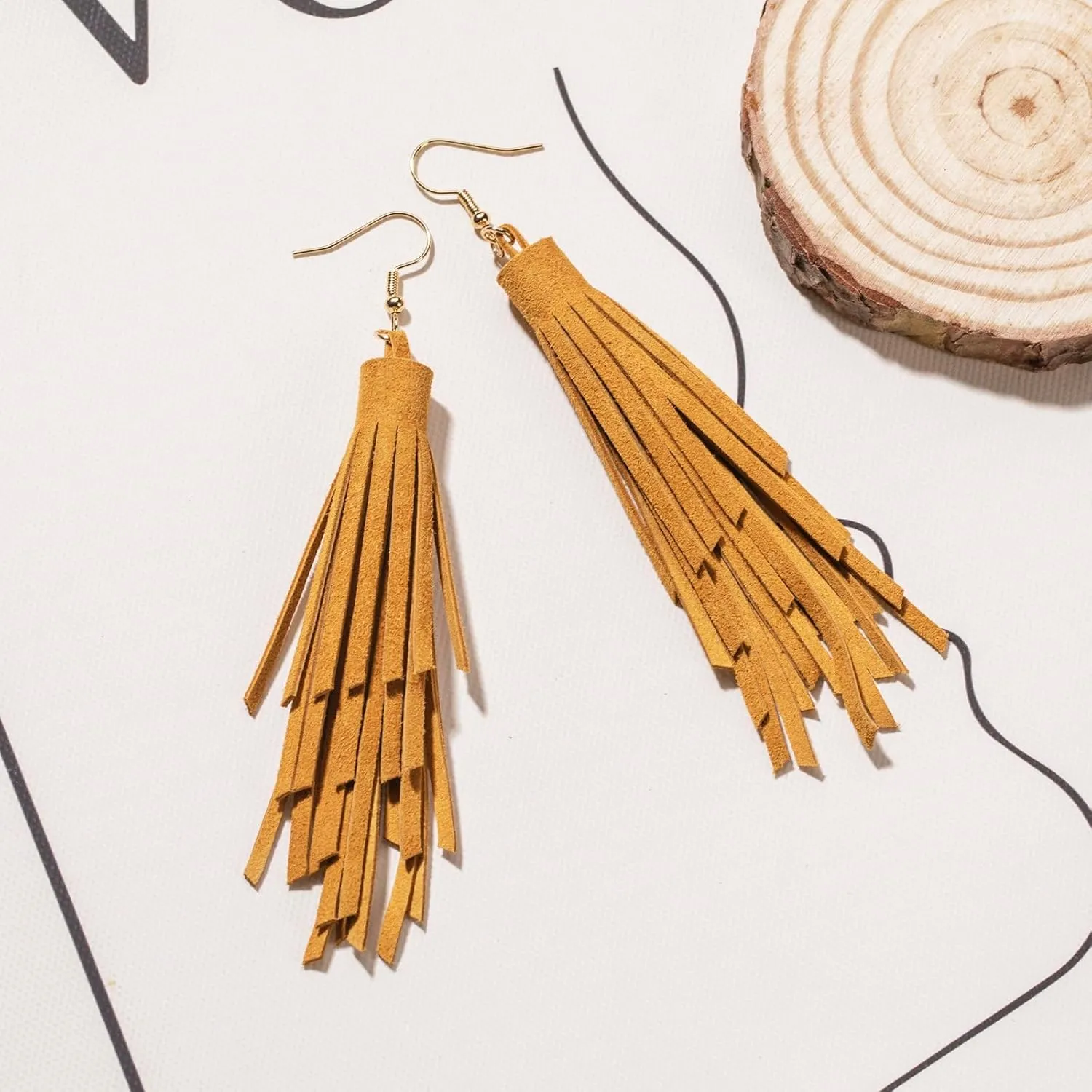 Leather Layered Tassel Earrings Boho - Lightweight Genuine Leather Fringe Earrings Dangle, Handmade Western Earrings for Women Cowgirl