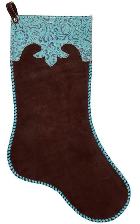 Leather Stocking with Turquoise Floral Cuff