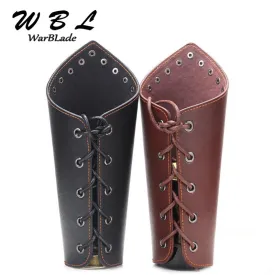 Massive Leather Bracelet Gauntlet with Lace - Medieval Knight Larp