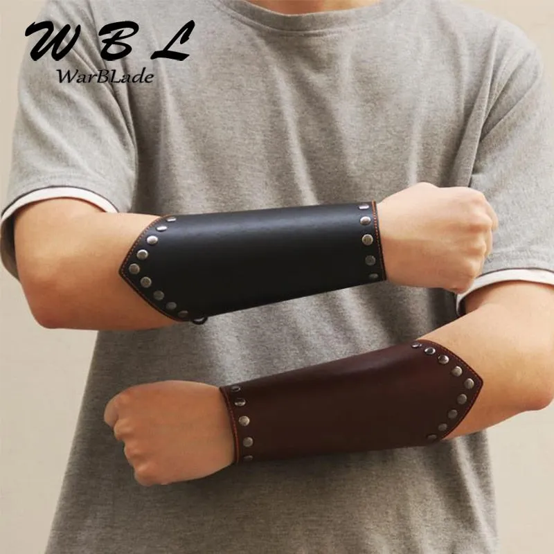 Massive Leather Bracelet Gauntlet with Lace - Medieval Knight Larp