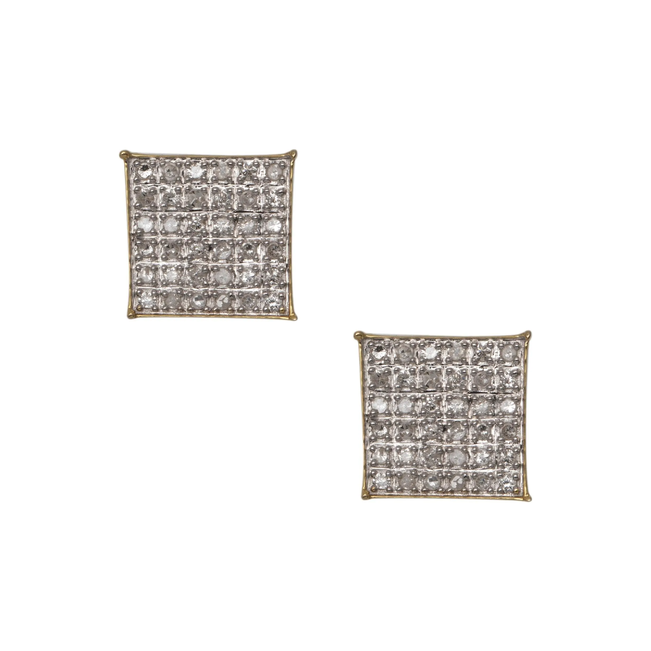 Men's Micro-Pavé Square Diamond Stud Earrings 0.29ct 10K Yellow Gold