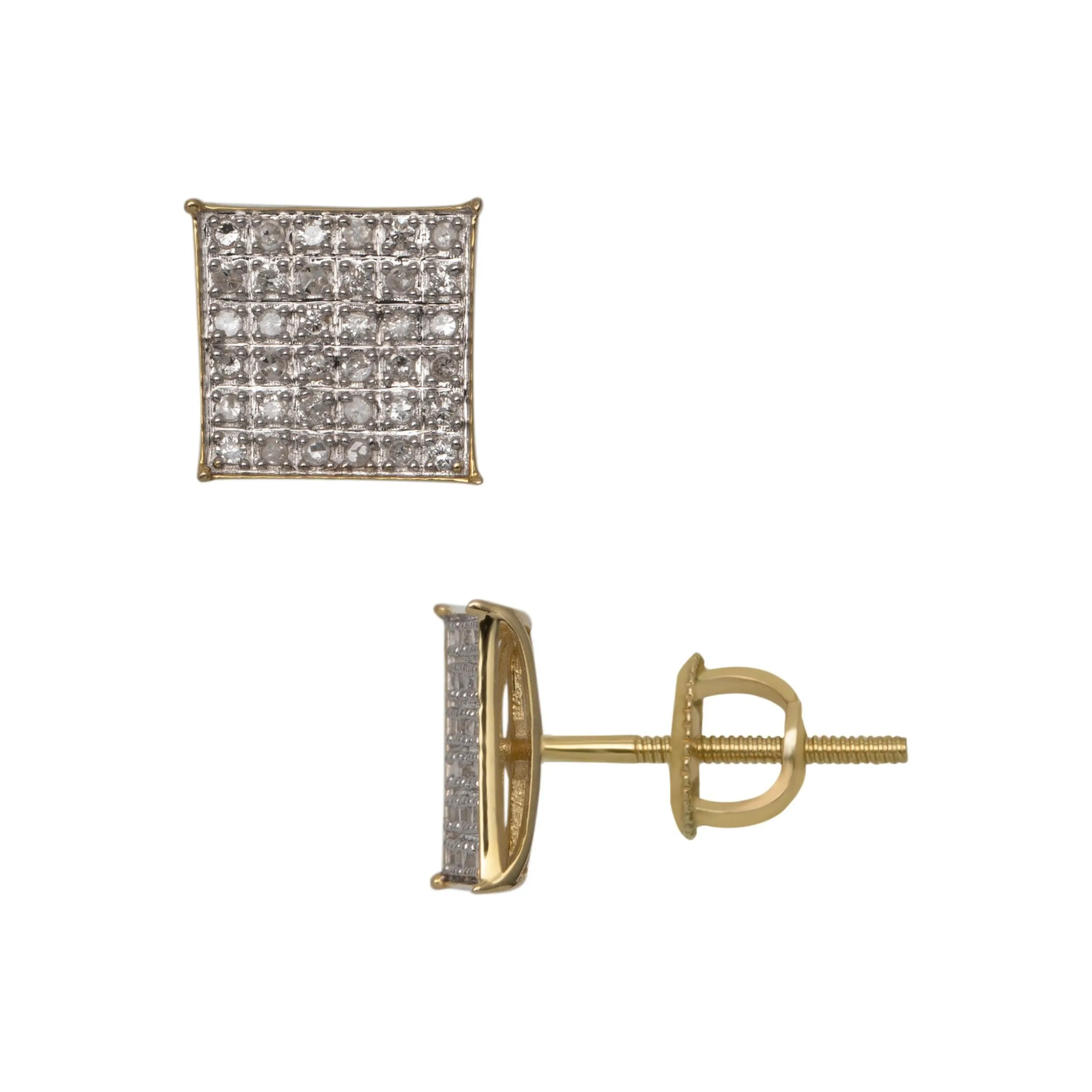 Men's Micro-Pavé Square Diamond Stud Earrings 0.29ct 10K Yellow Gold
