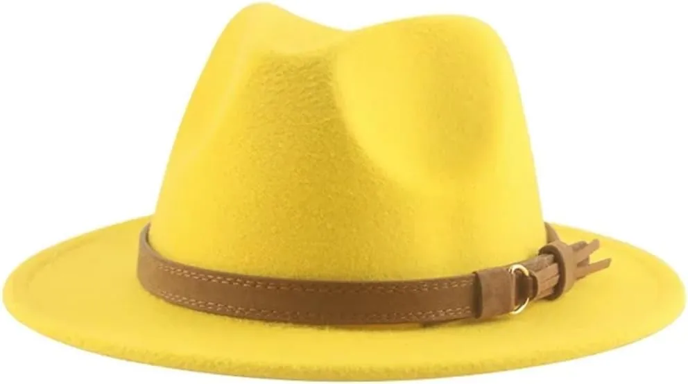 Men's Wide Brim Jazz Hats for Women Fedoras Hat Felted Caps Wedding Fedoras Cap with Belt