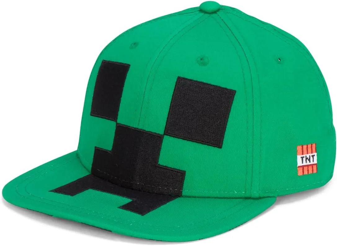 MINECRAFT Snapback Baseball Cap Hat with Creeper Face, Green, One Size