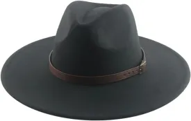 Mnjyihy Women Man Fedoras Hat Winter Felted Hat Big Brim 9.5Cm Belt Band Casual Solid Panama Cap