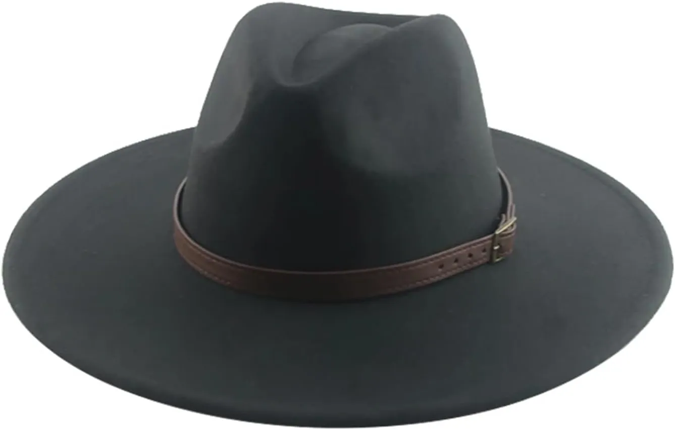 Mnjyihy Women Man Fedoras Hat Winter Felted Hat Big Brim 9.5Cm Belt Band Casual Solid Panama Cap