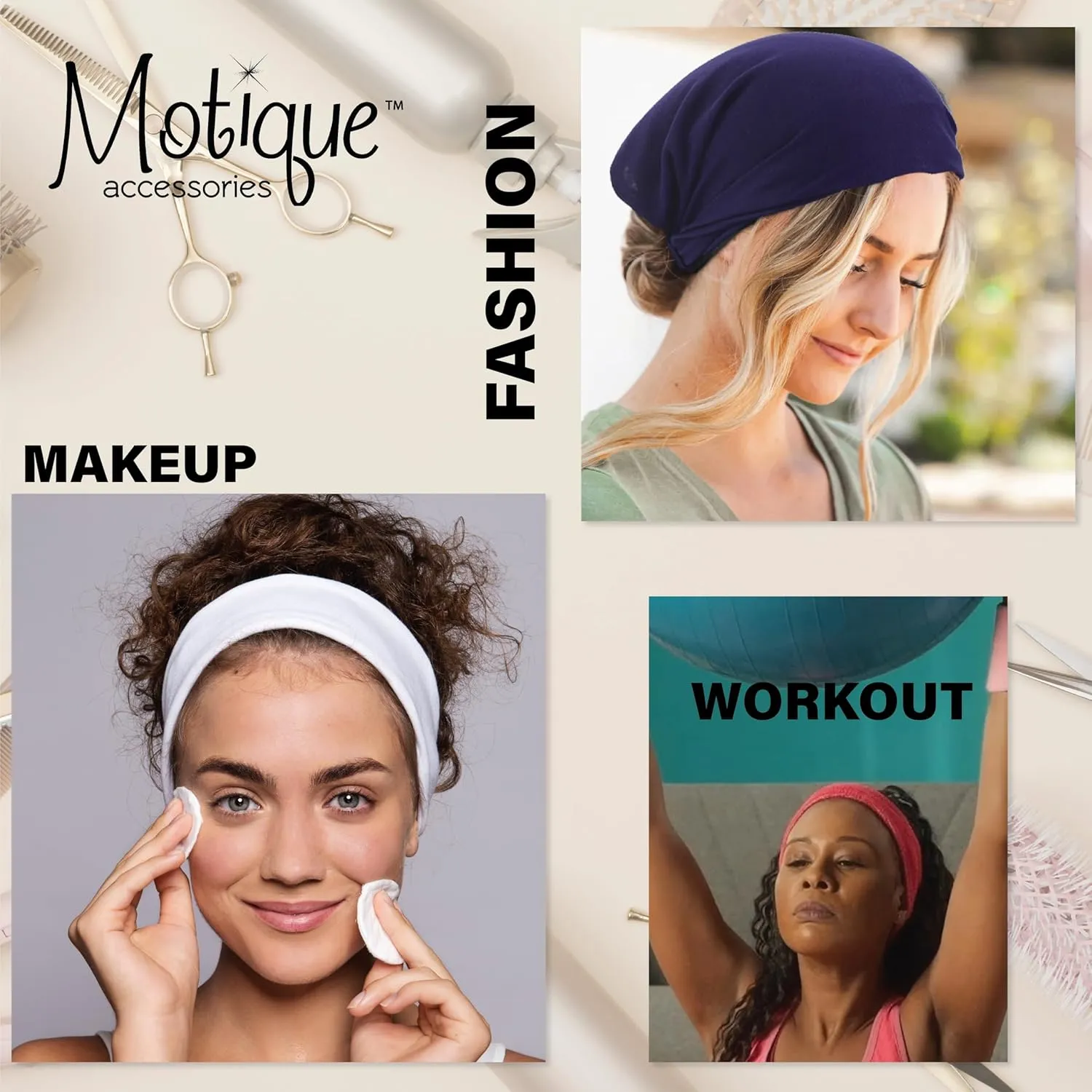 Motique Accessories Wide Cotton Head Band Solid Boho Yoga Style Soft Hairband (Cream)