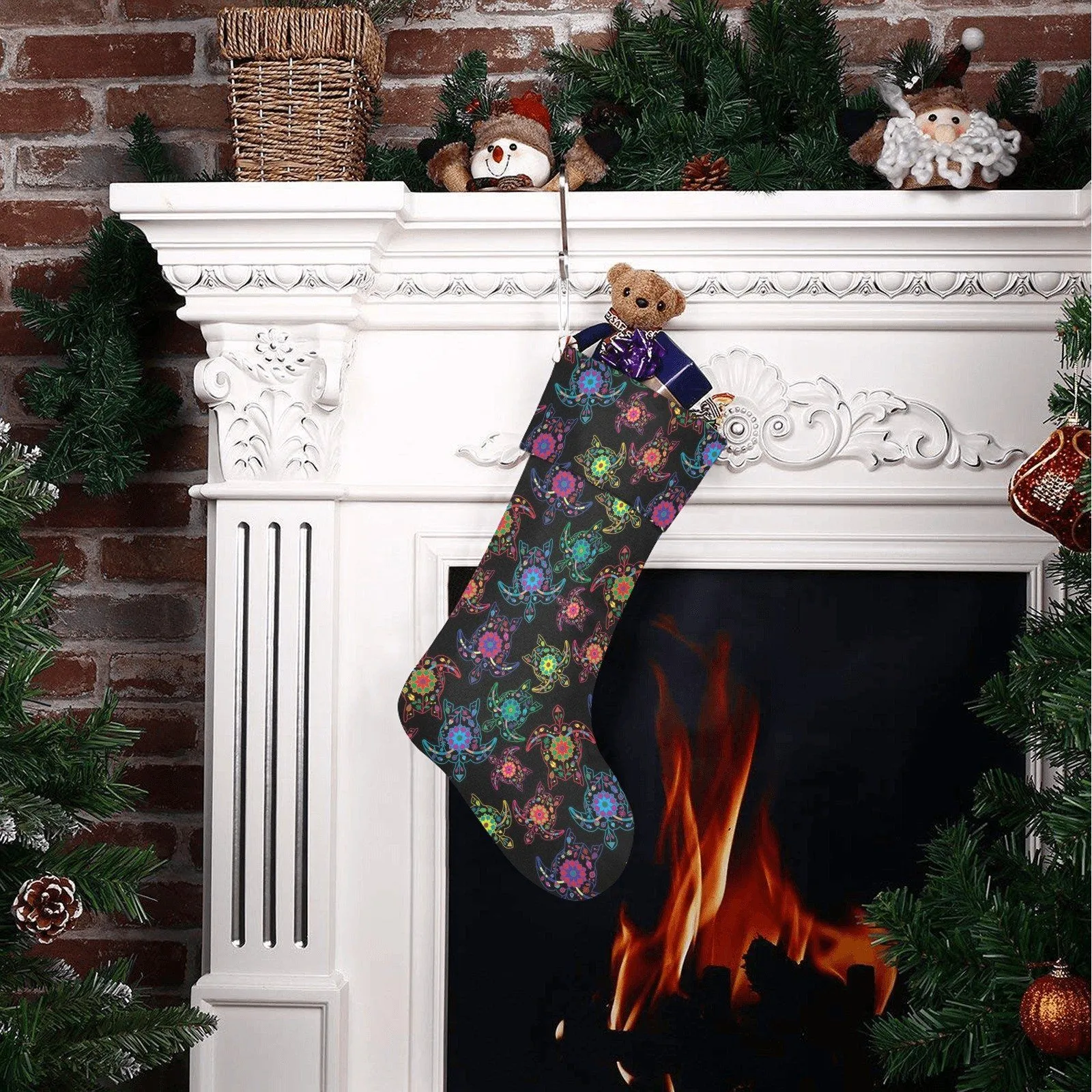 Neon Floral Turtles Christmas Stocking