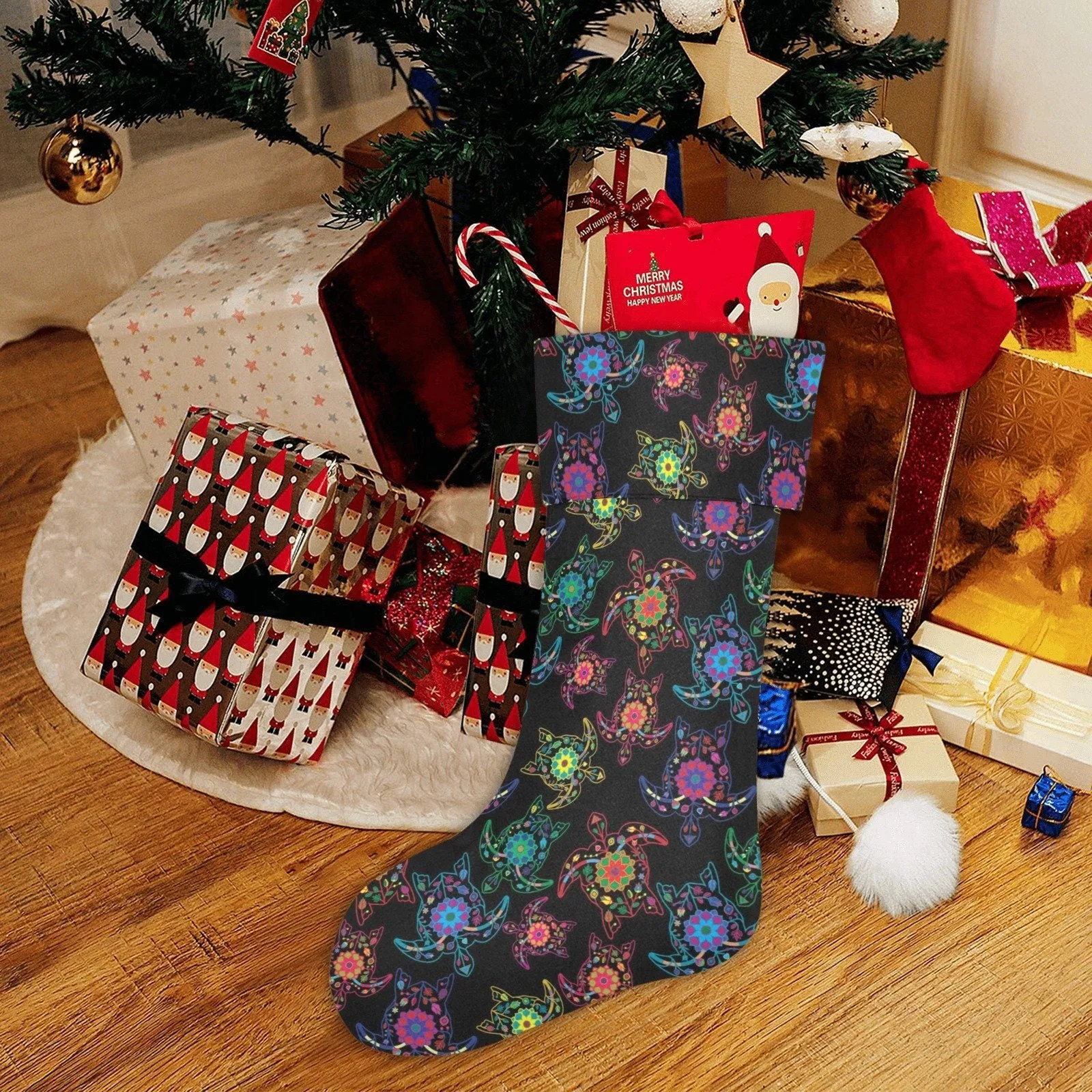 Neon Floral Turtles Christmas Stocking