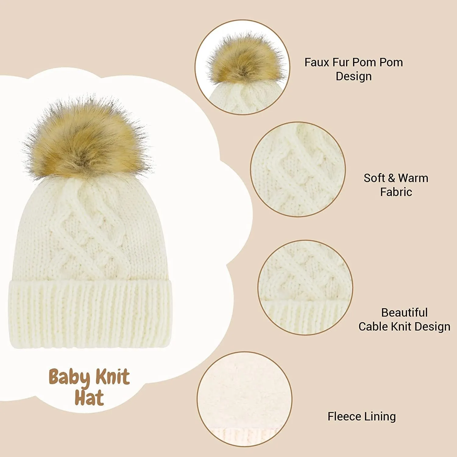 Newborn to Toddler Winter Hat and Mitten Set - Boy and Girls Fleece Lined Baby Hat - 0-6, 6-12, 12-24 Months