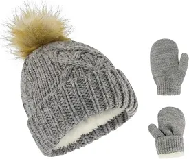 Newborn to Toddler Winter Hat and Mitten Set - Boy and Girls Fleece Lined Baby Hat - 0-6, 6-12, 12-24 Months
