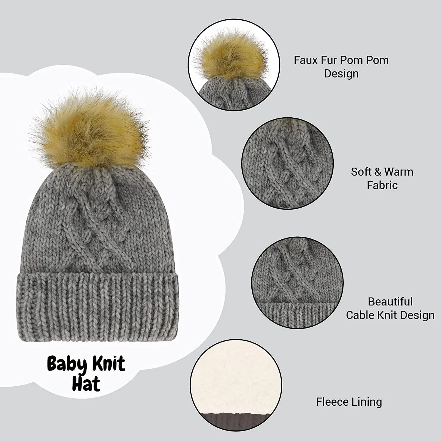 Newborn to Toddler Winter Hat and Mitten Set - Boy and Girls Fleece Lined Baby Hat - 0-6, 6-12, 12-24 Months