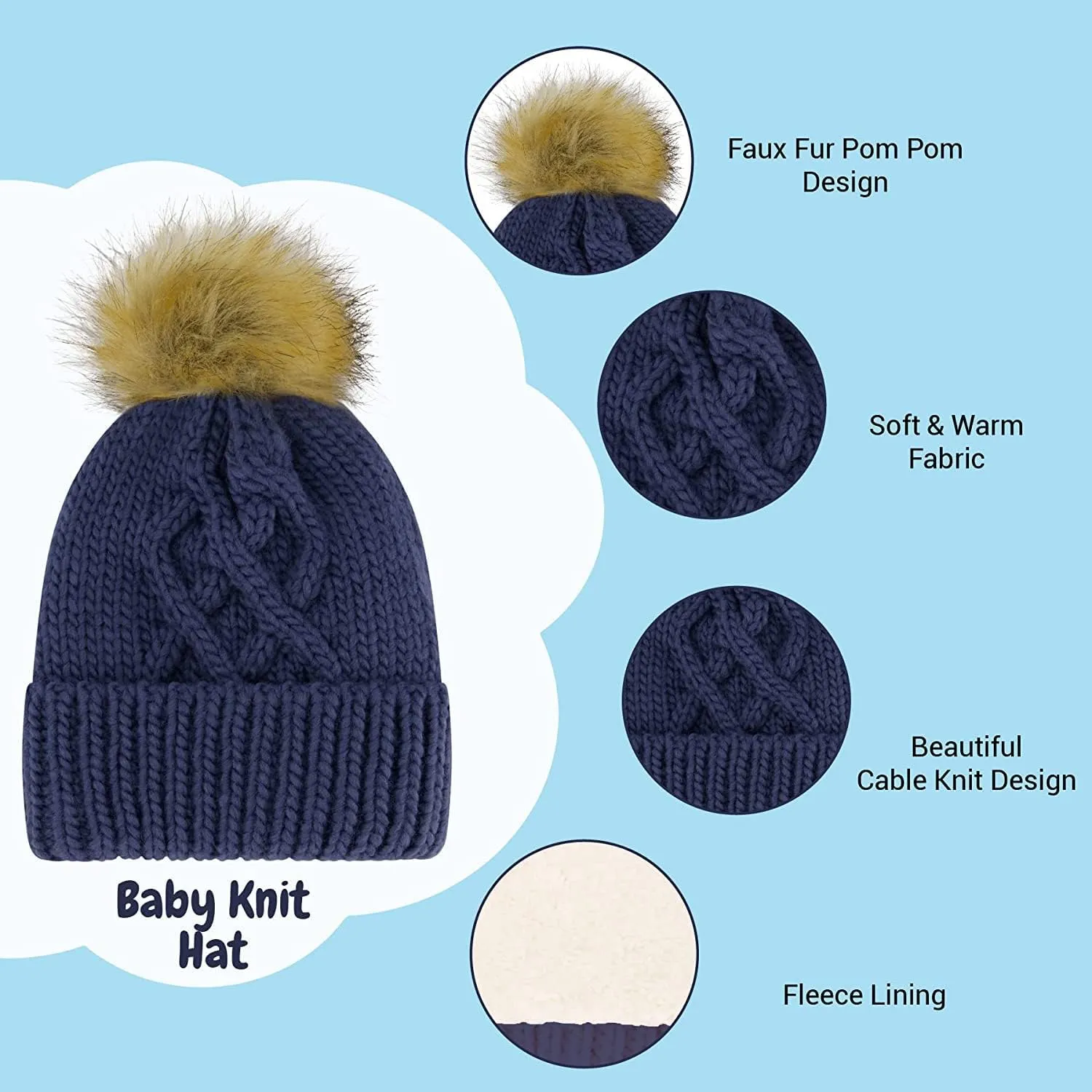 Newborn to Toddler Winter Hat and Mitten Set - Boy and Girls Fleece Lined Baby Hat - 0-6, 6-12, 12-24 Months