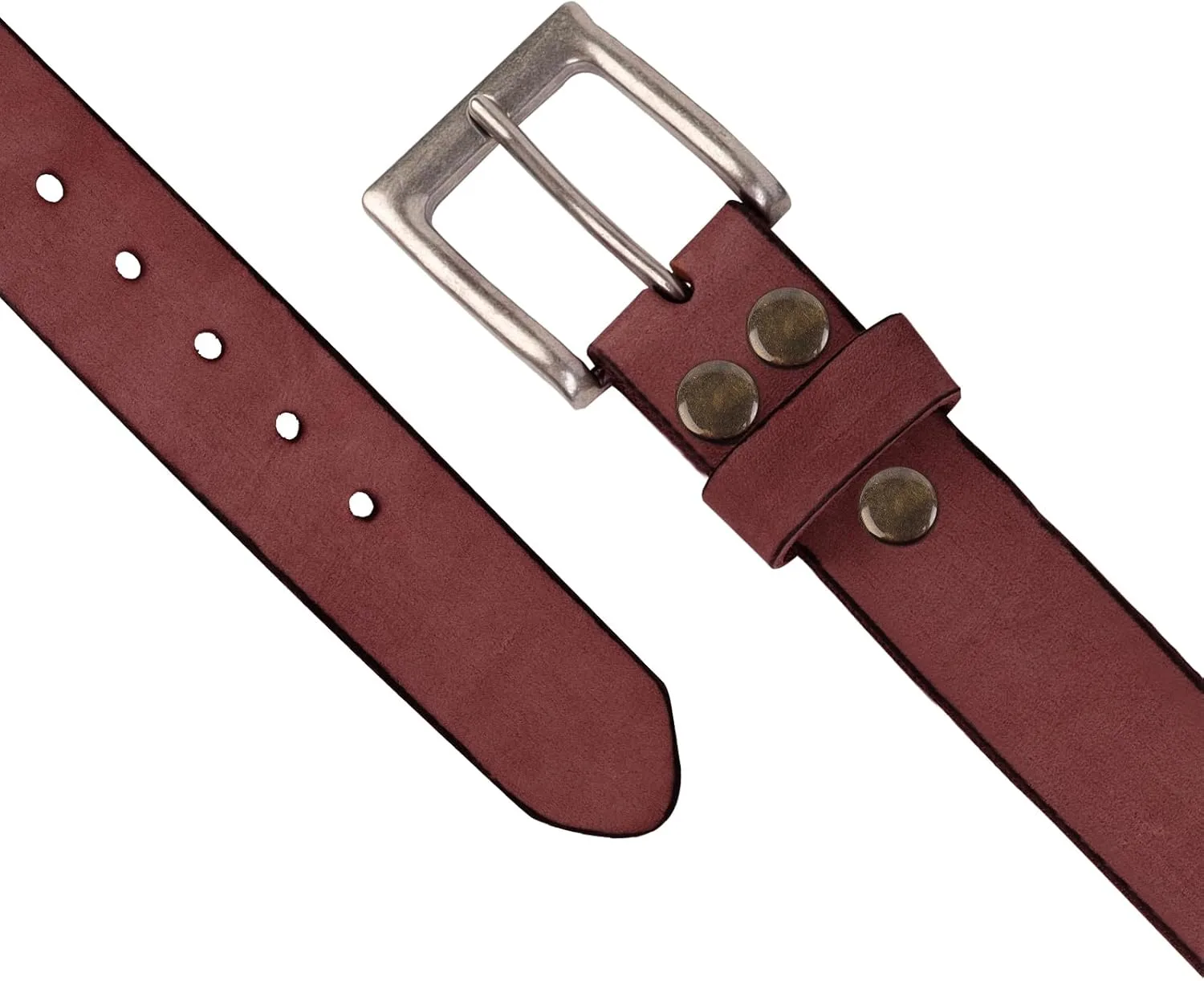 NPET Mens Leather Belt Full Grain Vintage Distressed Style Snap on Strap 1 1/2" Wide with Buckle