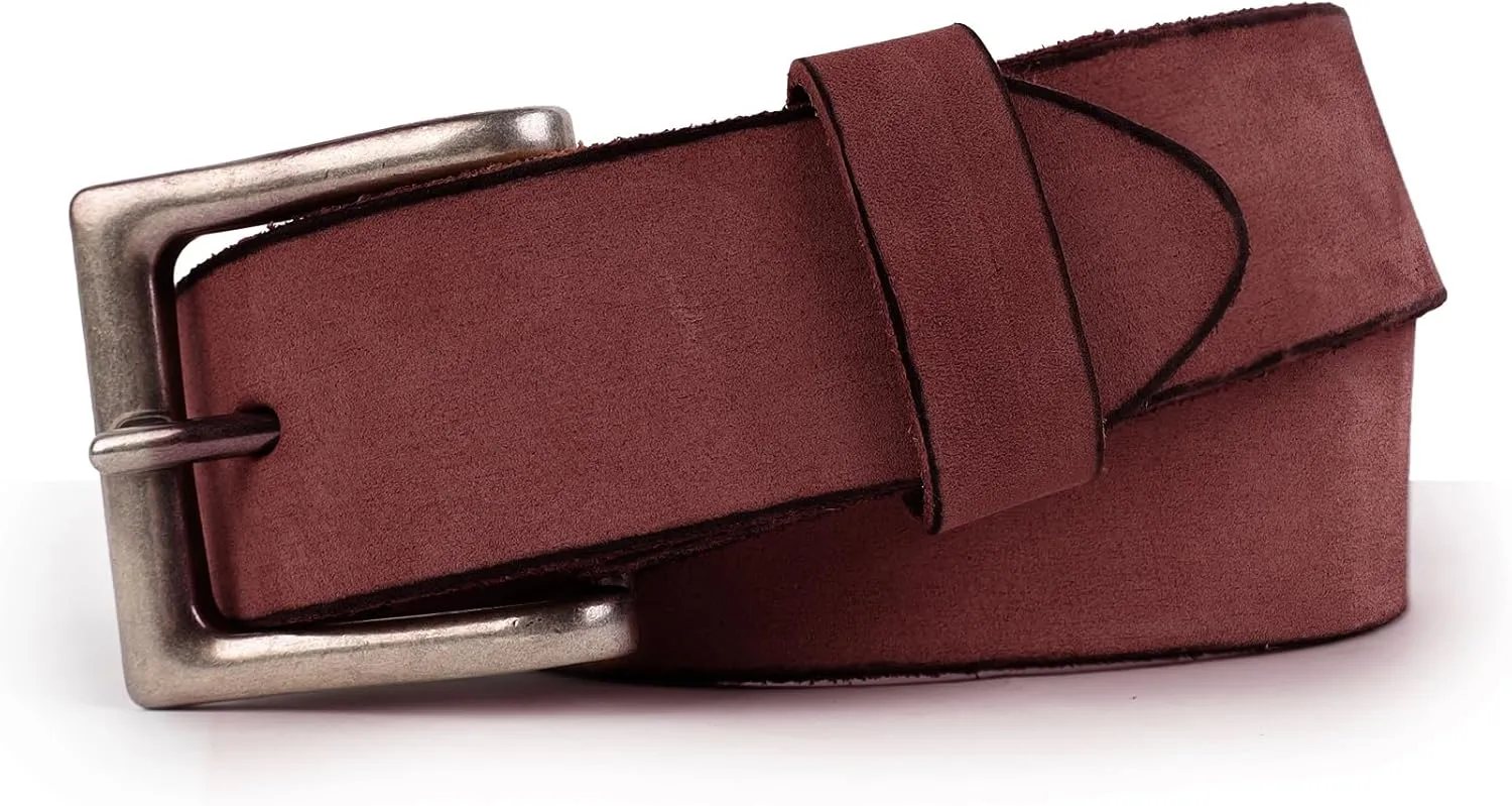 NPET Mens Leather Belt Full Grain Vintage Distressed Style Snap on Strap 1 1/2" Wide with Buckle