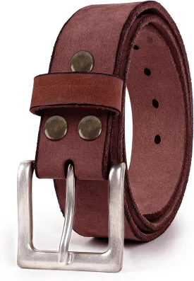NPET Mens Leather Belt Full Grain Vintage Distressed Style Snap on Strap 1 1/2" Wide with Buckle