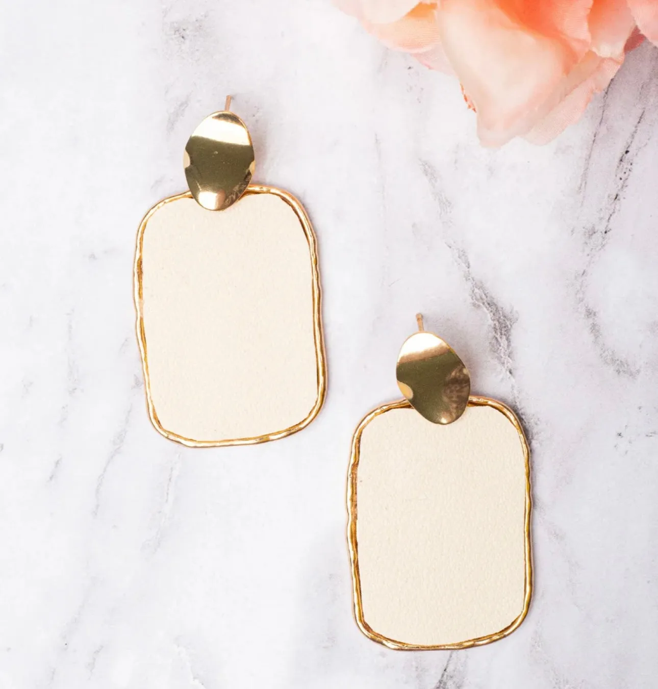 Only In L.A Ivory Faux Leather  Stud Earrings