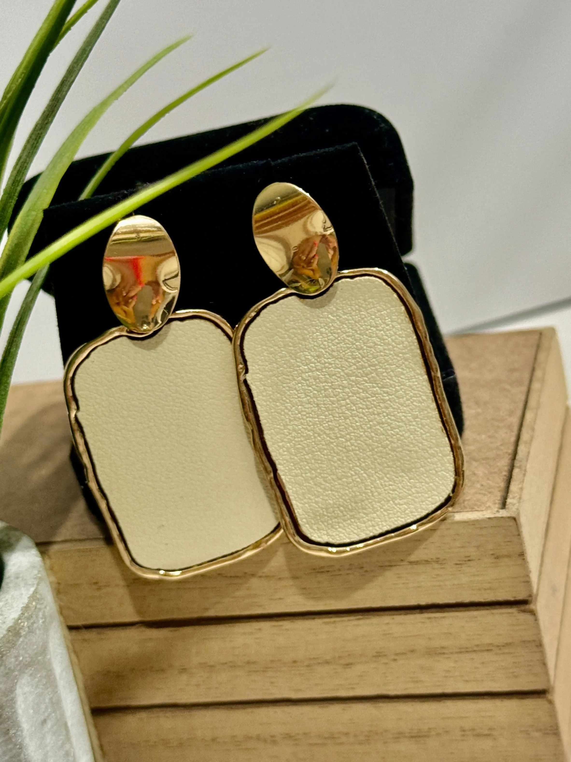 Only In L.A Ivory Faux Leather  Stud Earrings