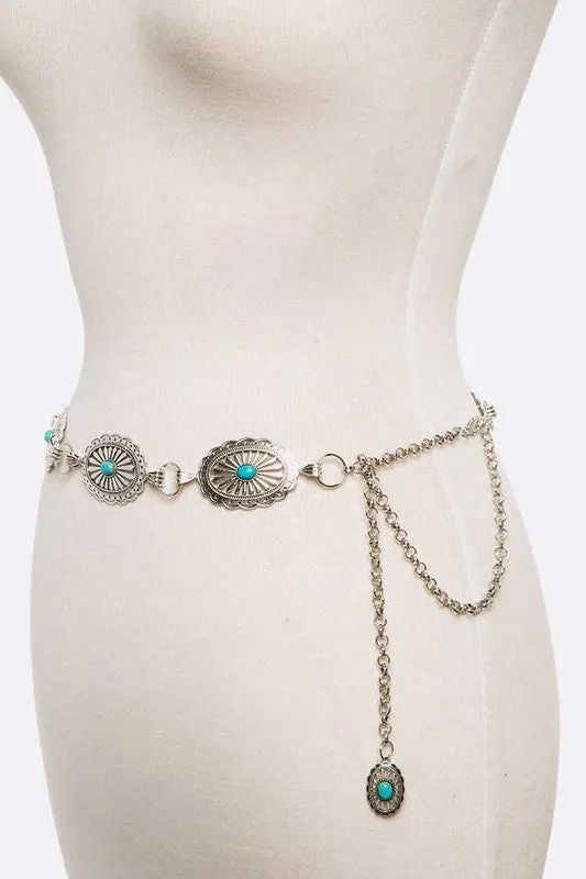 Oval Turquoise Concho Chain Belt