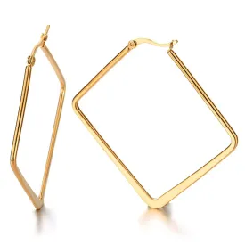 Pair Stainless Steel Gold Square Huggie Earrings for Women Girls