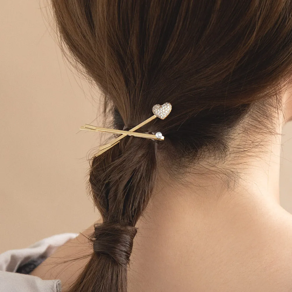 Pave Heart Hairpin Set