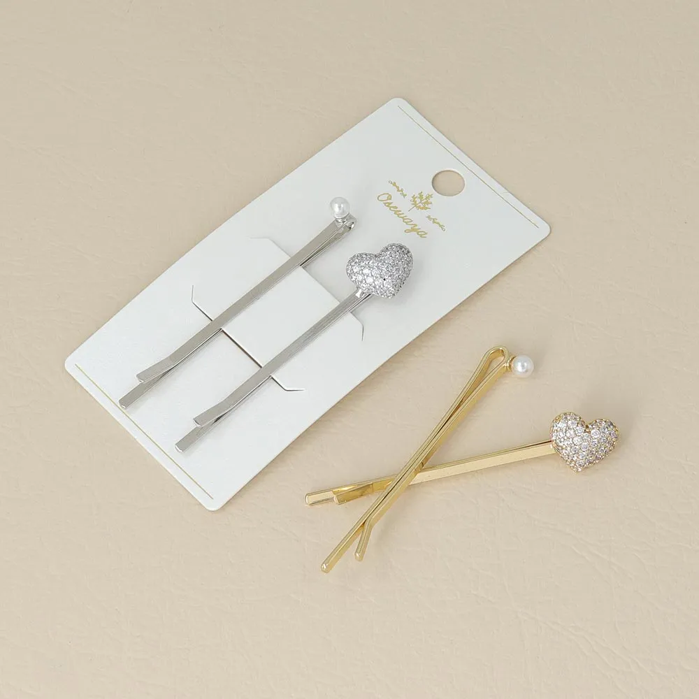 Pave Heart Hairpin Set