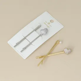 Pave Heart Hairpin Set