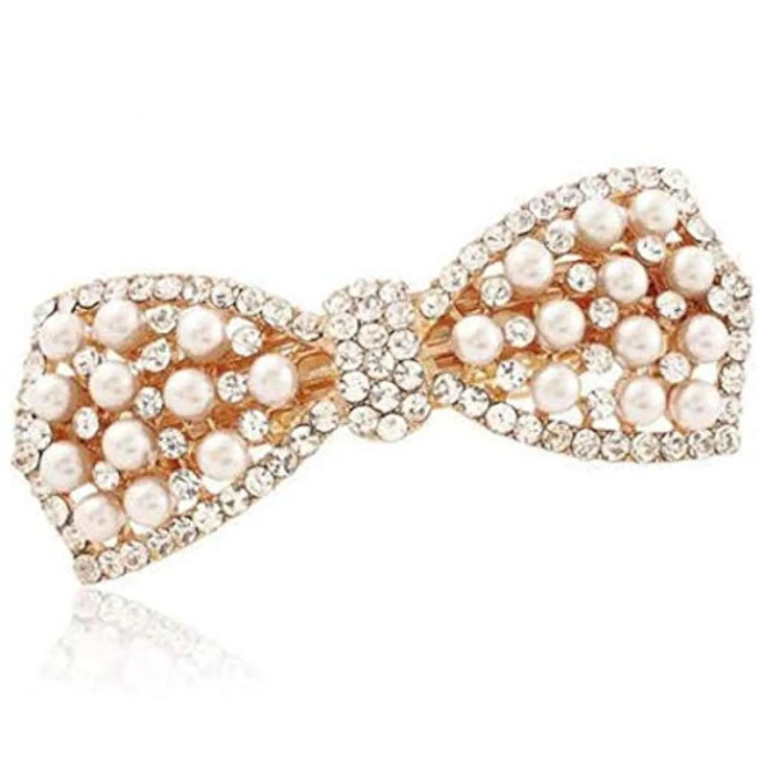 Pearl Bow Hairpin Set With Drill Water Drill Cross Pin Headdress Ponytail Clip for Womens(Golden)