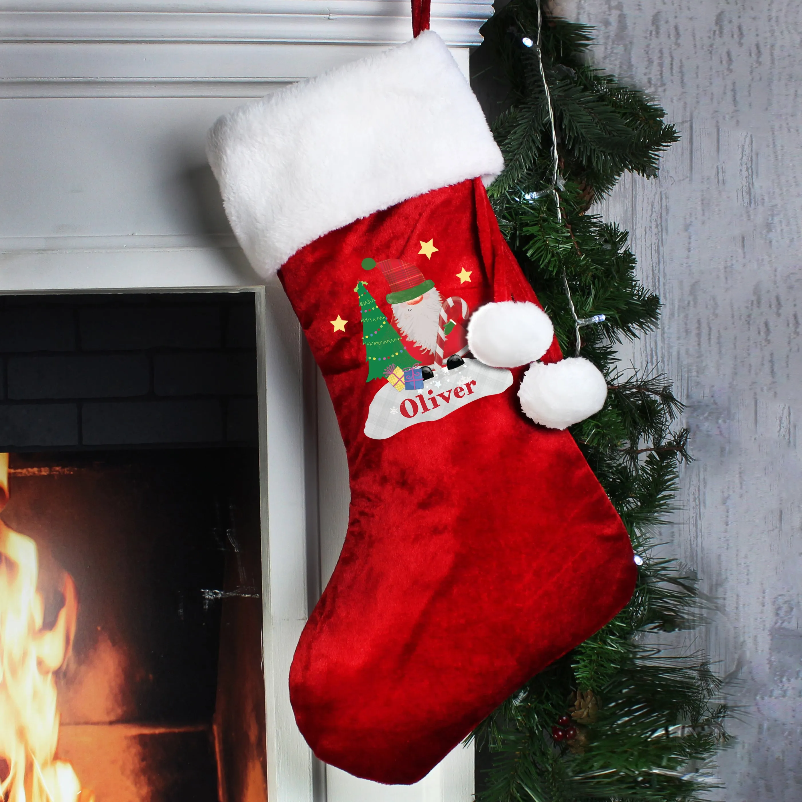 Personalised Tartan Santa Luxury Red Stocking