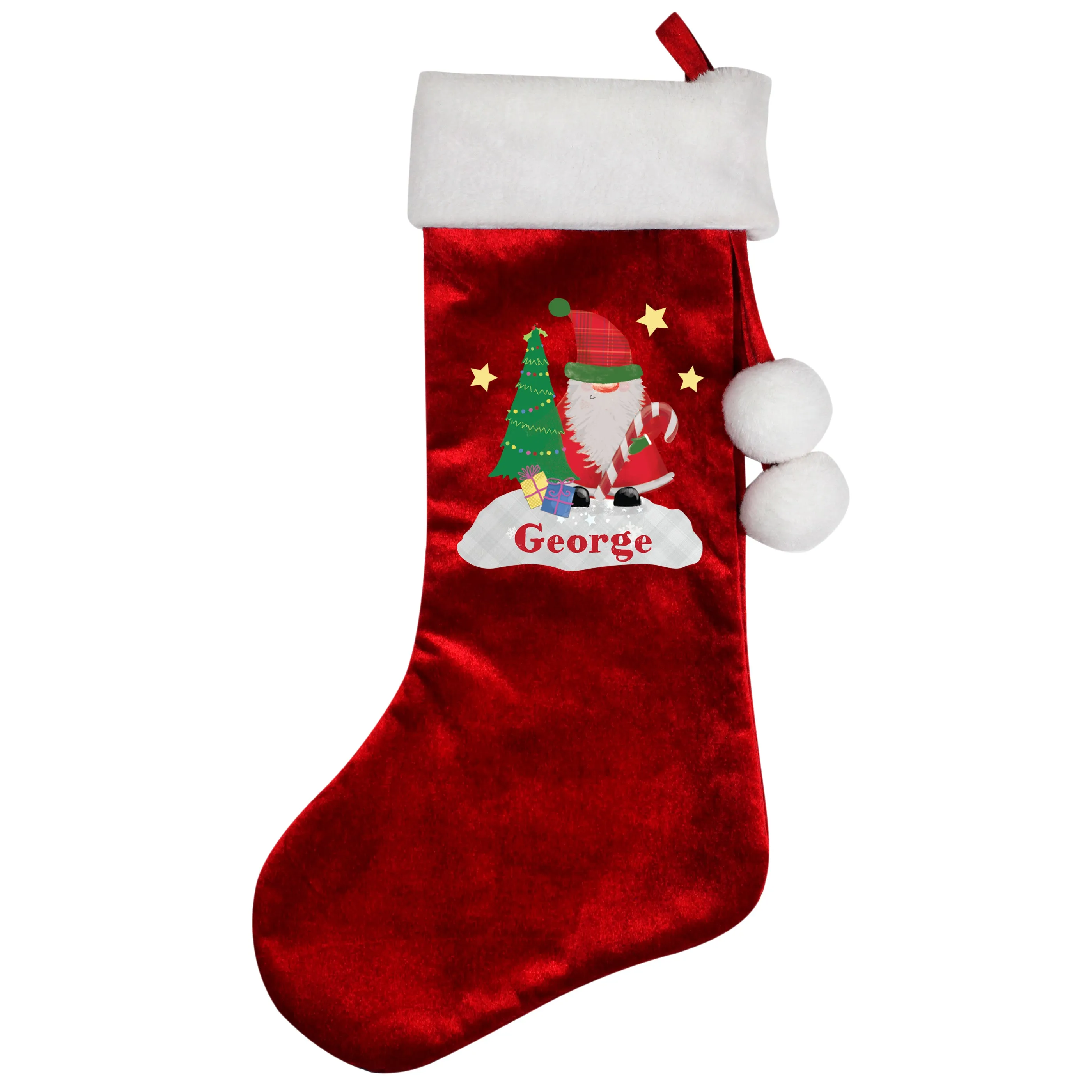 Personalised Tartan Santa Luxury Red Stocking