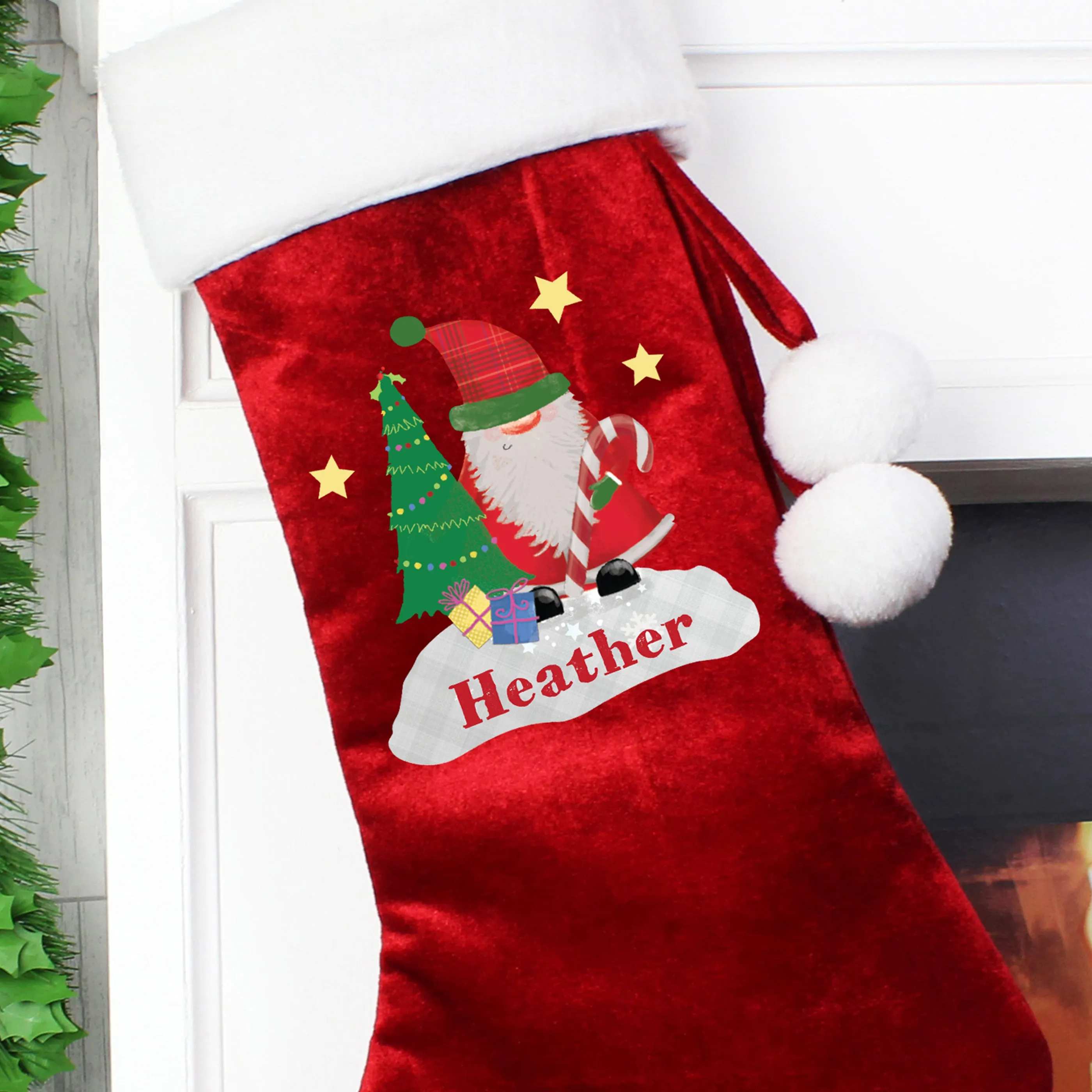 Personalised Tartan Santa Luxury Red Stocking