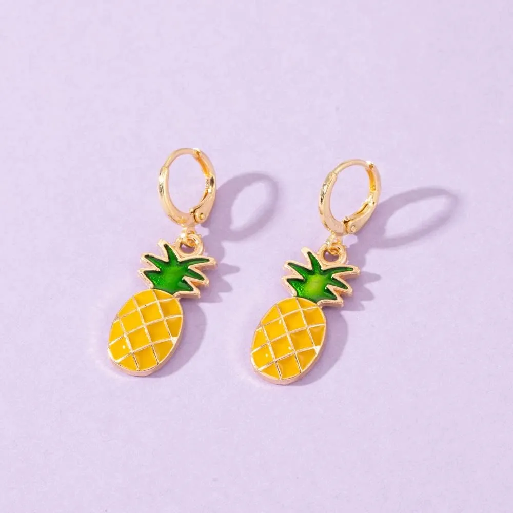 Pineapple Earrings Necklace for Women Yellow Ruit Green Leaf Pineapple Earings Pendant Necklace Cute Fashion Dangle Necklace Jewellery Set