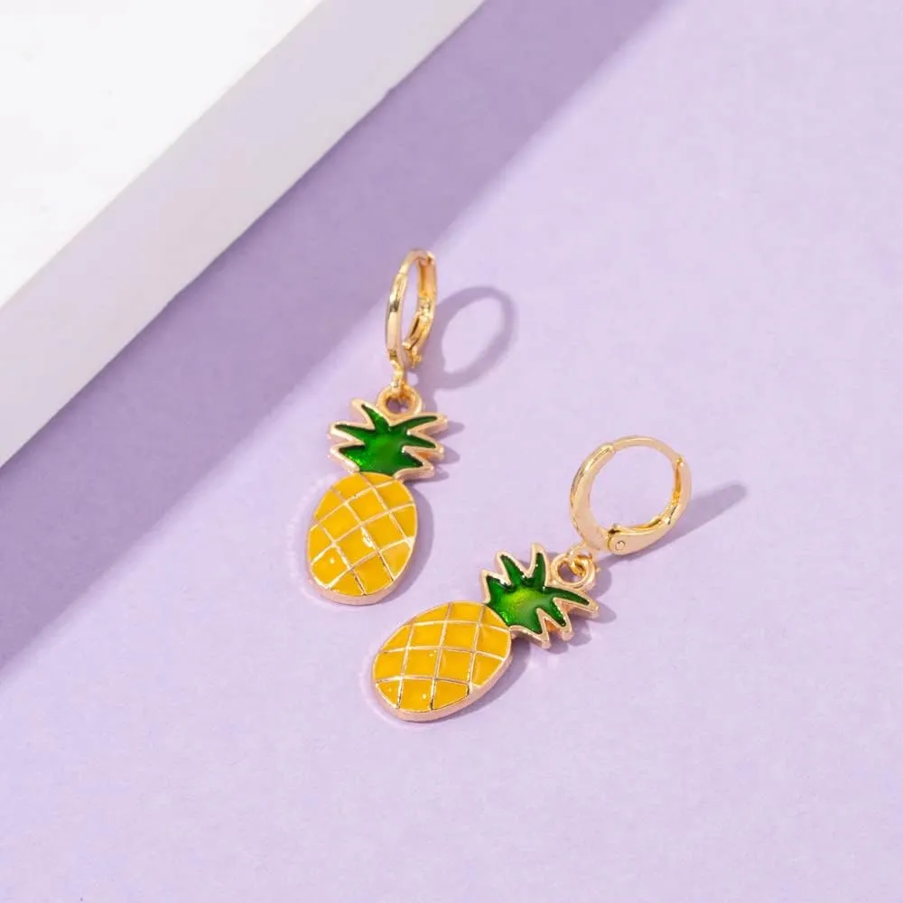 Pineapple Earrings Necklace for Women Yellow Ruit Green Leaf Pineapple Earings Pendant Necklace Cute Fashion Dangle Necklace Jewellery Set