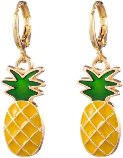Pineapple Earrings Necklace for Women Yellow Ruit Green Leaf Pineapple Earings Pendant Necklace Cute Fashion Dangle Necklace Jewellery Set