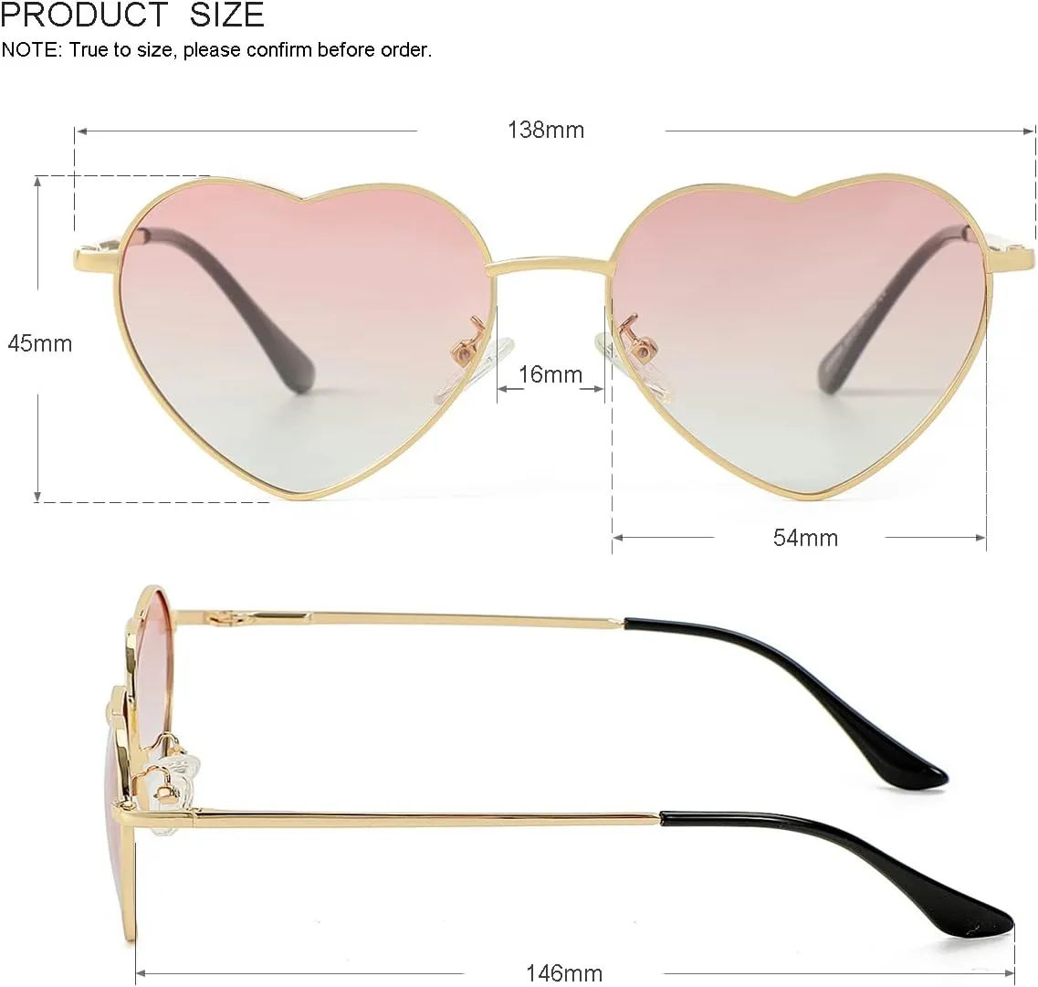 Polarized Heart Shaped Sunglasses for Women Metal Frame Cute Lovely Glasses 100% UV Protection