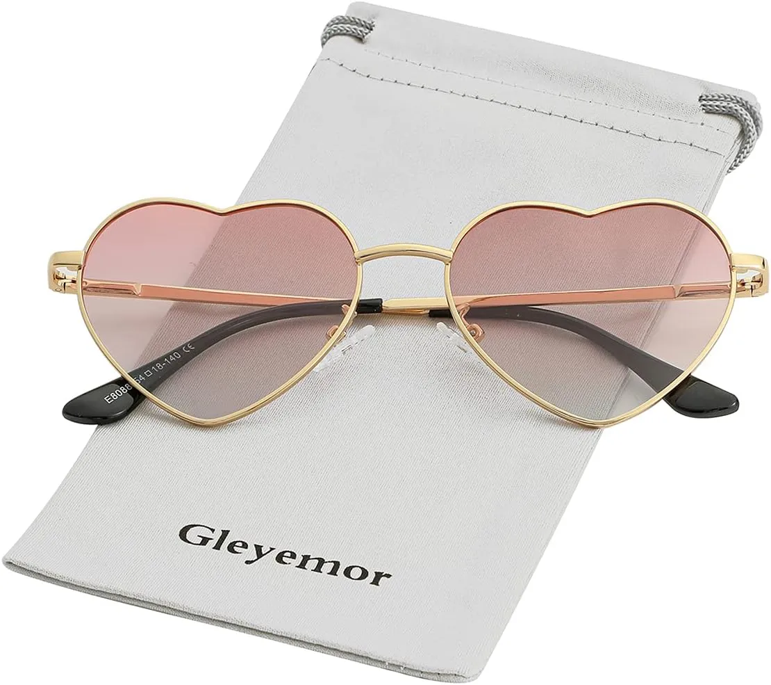 Polarized Heart Shaped Sunglasses for Women Metal Frame Cute Lovely Glasses 100% UV Protection