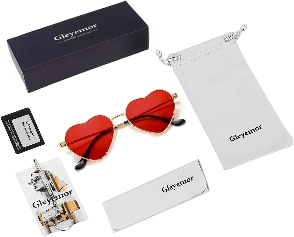 Polarized Heart Shaped Sunglasses for Women Metal Frame Cute Lovely Glasses 100% UV Protection