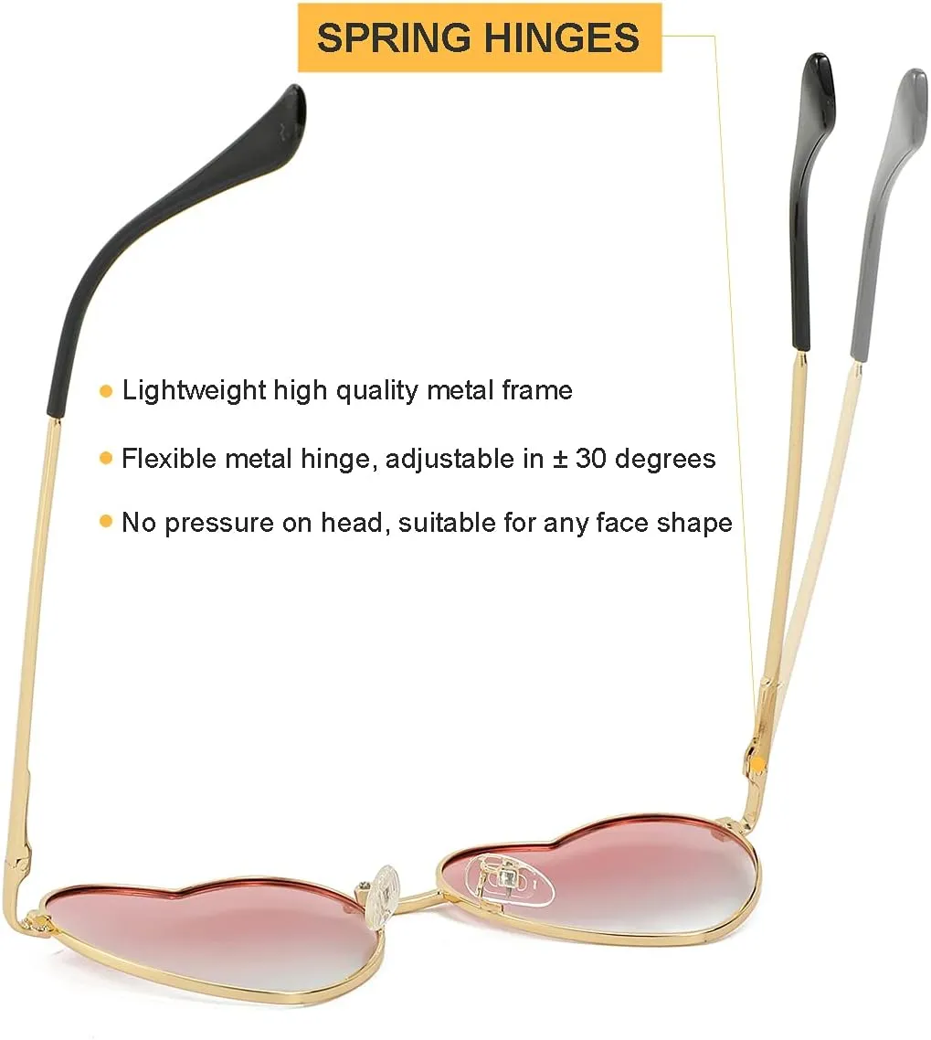 Polarized Heart Shaped Sunglasses for Women Metal Frame Cute Lovely Glasses 100% UV Protection