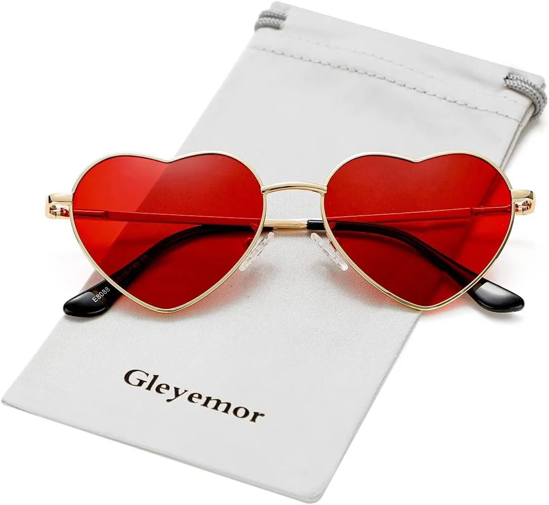 Polarized Heart Shaped Sunglasses for Women Metal Frame Cute Lovely Glasses 100% UV Protection