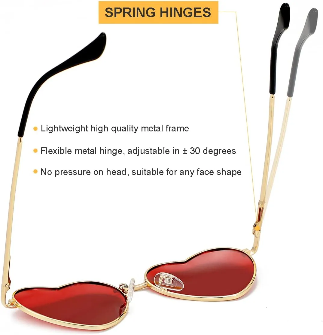 Polarized Heart Shaped Sunglasses for Women Metal Frame Cute Lovely Glasses 100% UV Protection
