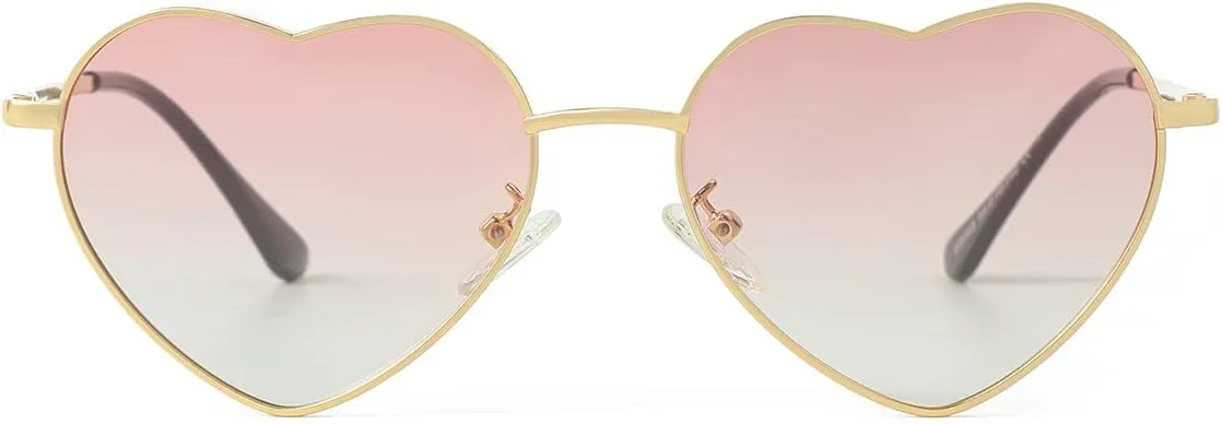 Polarized Heart Shaped Sunglasses for Women Metal Frame Cute Lovely Glasses 100% UV Protection