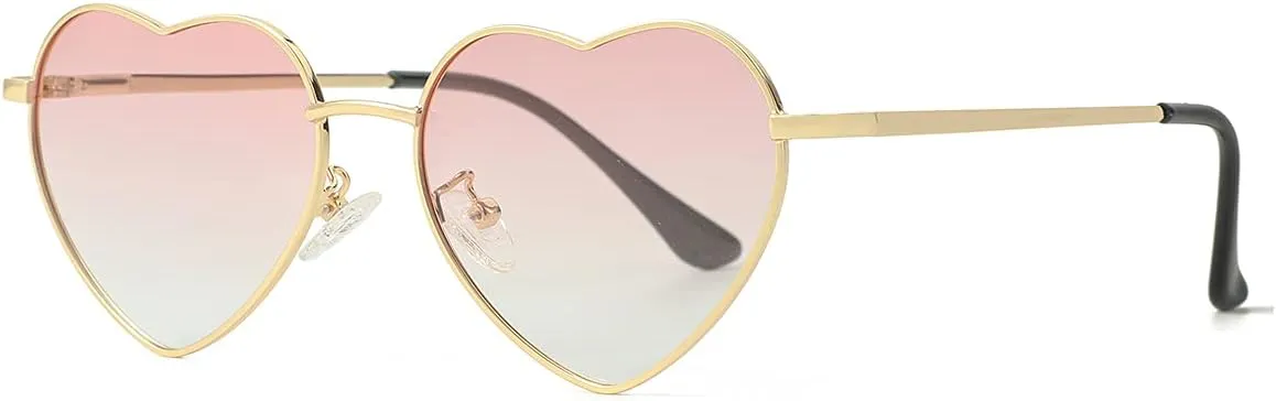 Polarized Heart Shaped Sunglasses for Women Metal Frame Cute Lovely Glasses 100% UV Protection