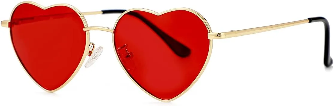 Polarized Heart Shaped Sunglasses for Women Metal Frame Cute Lovely Glasses 100% UV Protection