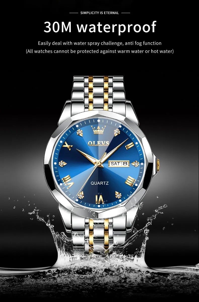 Quartz Watch Waterproof Luminous Time Date Week