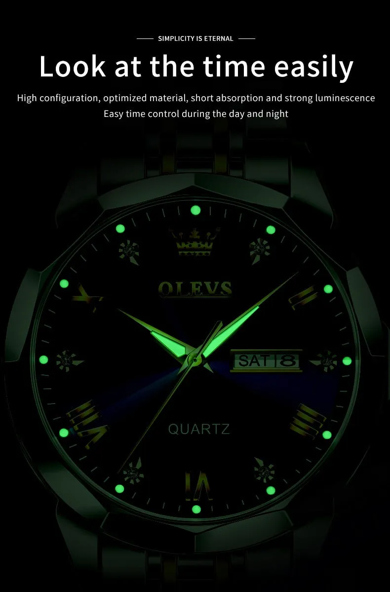 Quartz Watch Waterproof Luminous Time Date Week