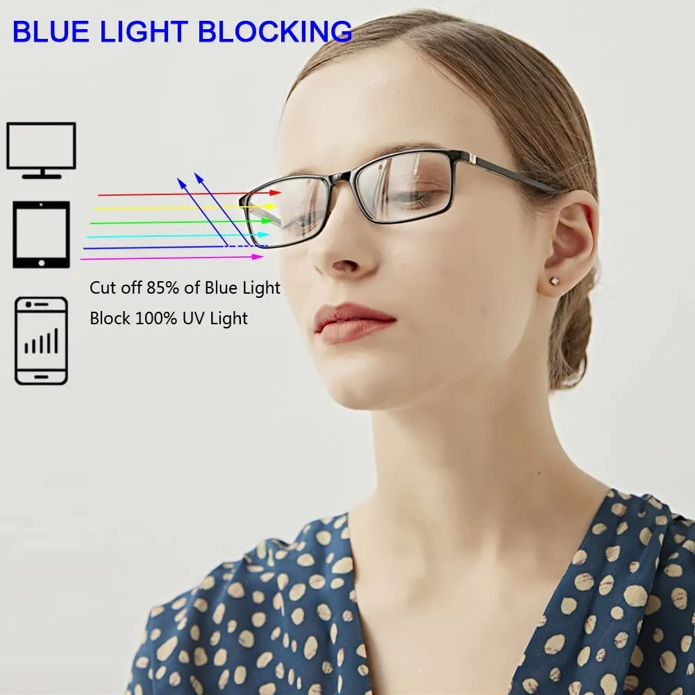 Reading Glasses Blue Light Blocking - 2 Pack Rectangle Computer Readers for Men and Women