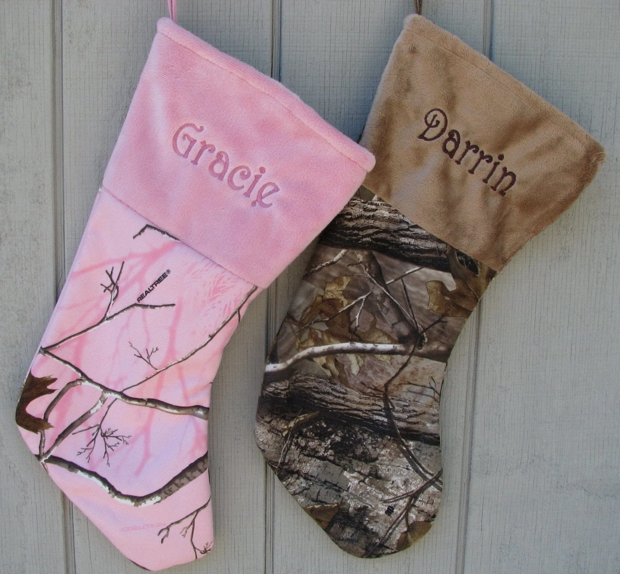 Realtree Camo Christmas Stockings Pink or Brown - Personalized Embroidered