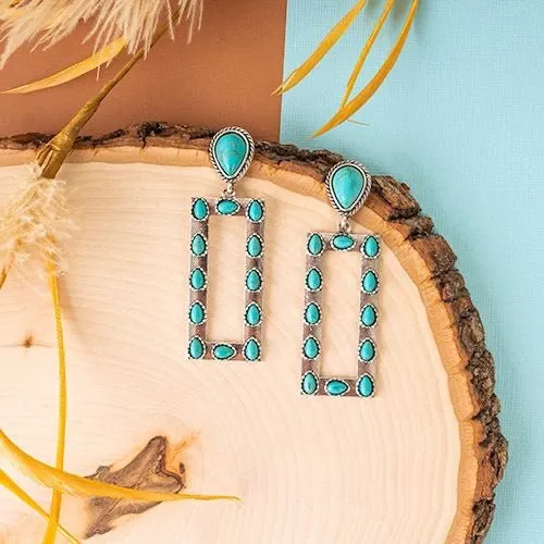 Rectangle Frame Turquoise Dangle Earrings