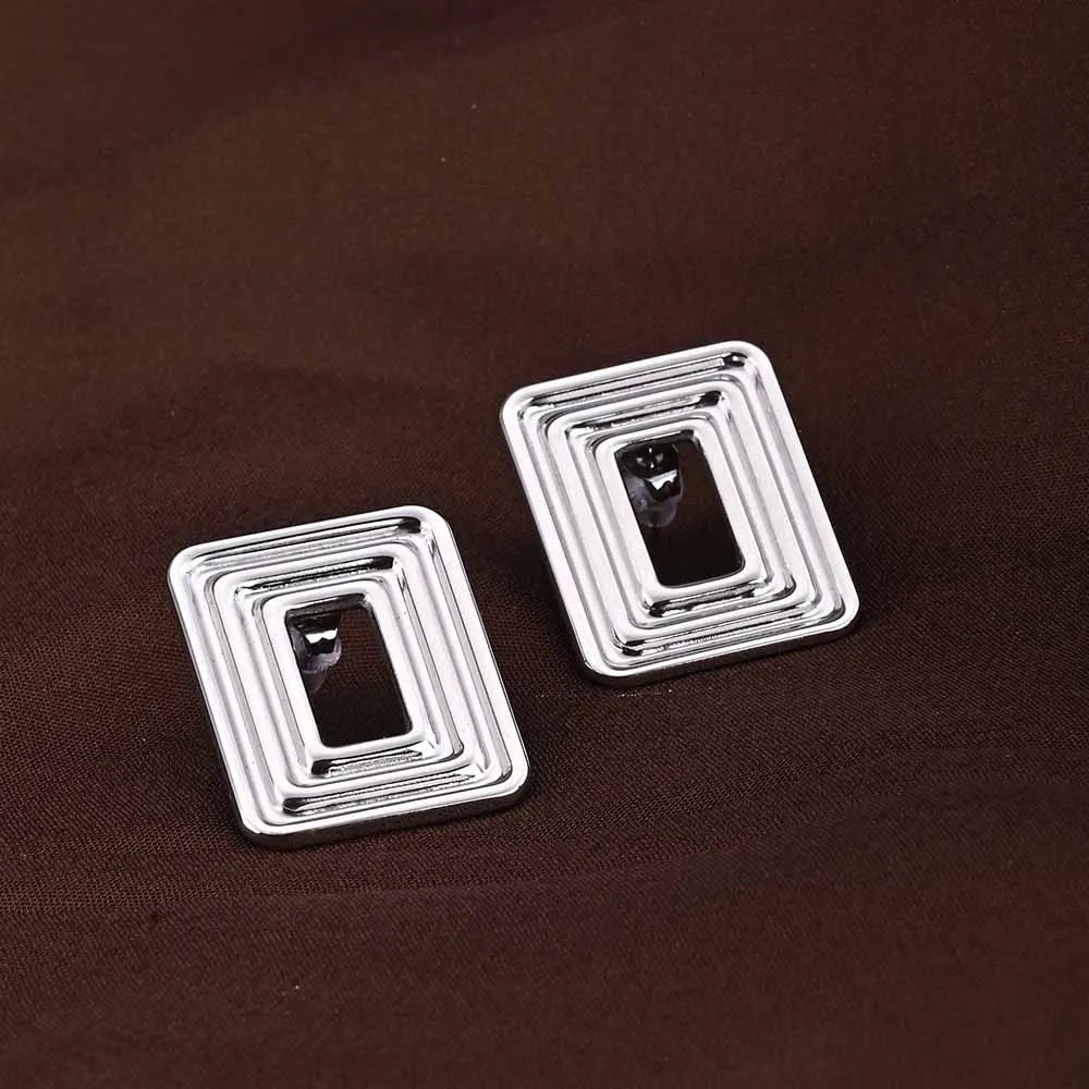 Rectangular Silver Statement Stud Earrings