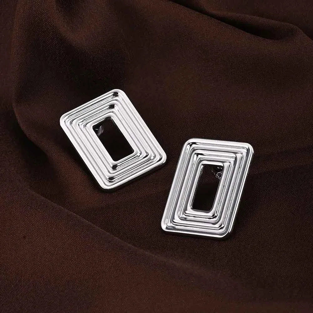 Rectangular Silver Statement Stud Earrings